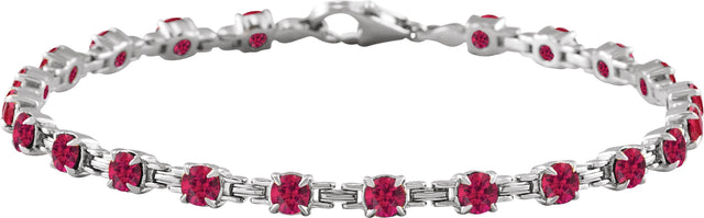14K Gold Round Lab-Grown Ruby Line Bracelet – 3.5mm Stones - White Gold