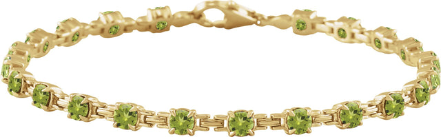 14K Gold Round Natural Peridot Line Bracelet - Yellow Gold