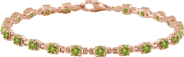 14K Gold Round Natural Peridot Line Bracelet - Rose Gold