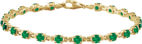 14K Gold Round Lab-Grown Emerald Line Bracelet – 3.5mm Stones - Yellow Gold