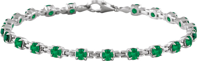 14K Gold Round Lab-Grown Emerald Line Bracelet – 3.5mm Stones - White Gold