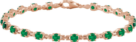 14K Gold Round Lab-Grown Emerald Line Bracelet – 3.5mm Stones - Rose Gold