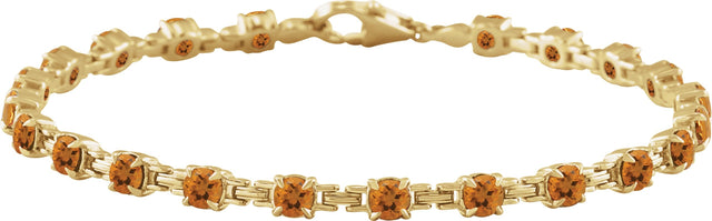 14K Gold Round Natural Citrine Line Bracelet - Yellow Gold