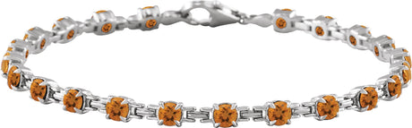 14K Gold Round Natural Citrine Line Bracelet - White Gold