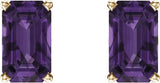 14K Gold Natural Amethyst Emerald 4-Prong Scroll Setting Stud Earrings - Yellow Gold - view 2