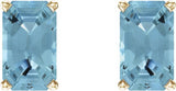 14K Gold Natural Aquamarine Emerald 4-Prong Scroll Setting Stud Earrings - Yellow Gold - view 2
