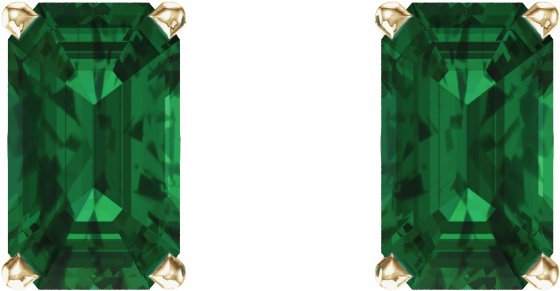 14K Gold Lab-Grown Emerald Emerald 4-Prong Scroll Setting Stud Earrings - Yellow Gold - view 2