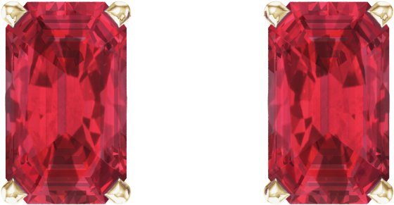 14K Gold Lab-Grown Ruby Emerald 4-Prong Scroll Setting Stud Earrings - Yellow Gold - view 2