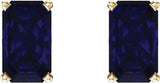 14K Gold Lab-Grown Blue Sapphire Emerald 4-Prong Scroll Setting Stud Earrings - Yellow Gold - view 2