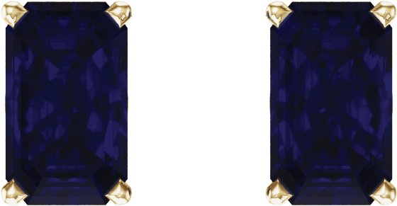 14K Gold Lab-Grown Blue Sapphire Emerald 4-Prong Scroll Setting Stud Earrings - Yellow Gold - view 2