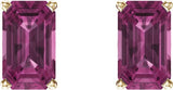 14K Gold Natural Pink Tourmaline Emerald 4-Prong Scroll Setting Stud Earrings - Yellow Gold - view 2