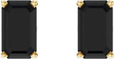 14K Gold Natural Black Onyx Emerald 4-Prong Scroll Setting Stud Earrings - Yellow Gold - view 2