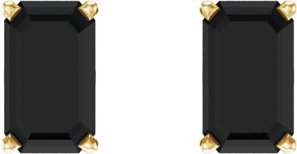 14K Gold Natural Black Onyx Emerald 4-Prong Scroll Setting Stud Earrings - Yellow Gold - view 2
