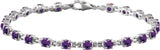 14K Gold Round Natural Amethyst Line Bracelet - White Gold