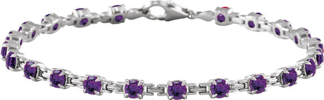 14K Gold Round Natural Amethyst Line Bracelet - White Gold
