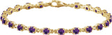 14K Gold Round Natural Amethyst Line Bracelet - Yellow Gold