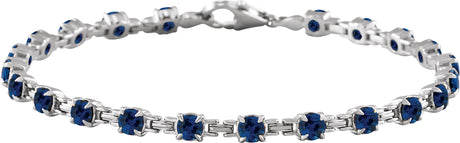 14K Gold Round Lab-Grown Blue Sapphire Line Bracelet – 3.5mm Stones - White Gold