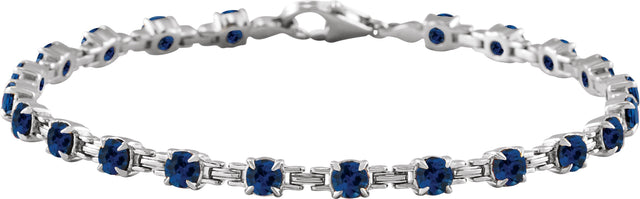 14K Gold Round Lab-Grown Blue Sapphire Line Bracelet – 3.5mm Stones - White Gold