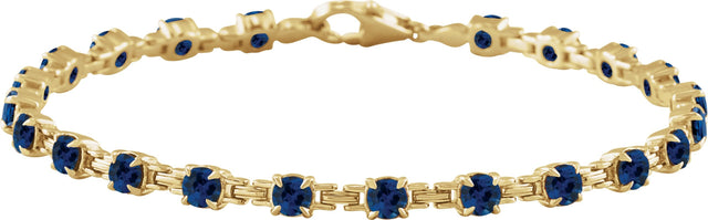 14K Gold Round Lab-Grown Blue Sapphire Line Bracelet – 3.5mm Stones - Yellow Gold