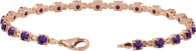 14K Gold Round Natural Amethyst Line Bracelet - Rose Gold - view 3