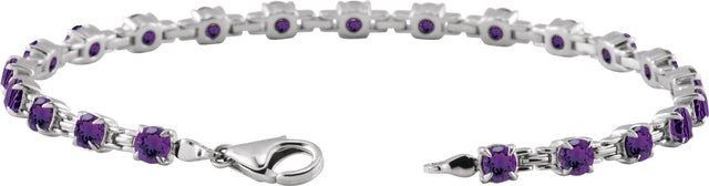 14K Gold Round Natural Amethyst Line Bracelet - White Gold - view 3