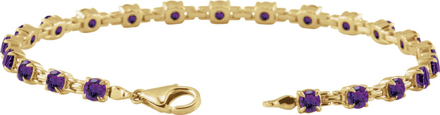 14K Gold Round Natural Amethyst Line Bracelet - Yellow Gold - view 3