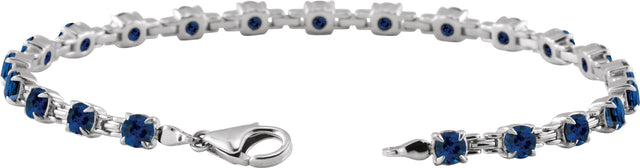 14K Gold Round Lab-Grown Blue Sapphire Line Bracelet – 3.5mm Stones - White Gold - view 3