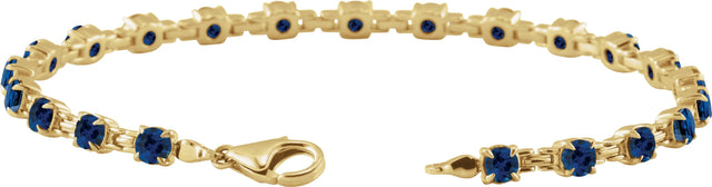 14K Gold Round Lab-Grown Blue Sapphire Line Bracelet – 3.5mm Stones - Yellow Gold - view 3