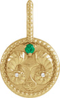 14K Gold Round Natural Emerald & Natural Diamond Zodiac Pendant - Yellow Gold