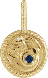 14K Gold Round Natural Blue Sapphire & Natural Diamond Zodiac Pendant - Yellow Gold