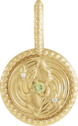 14K Gold Round Natural Peridot & Natural Diamond Zodiac Pendant - Yellow Gold
