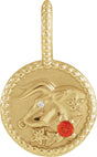 14K Gold Round Natural Mexican Fire Opal & Natural Diamond Zodiac Pendant – 0.0025 CTW - Yellow Gold