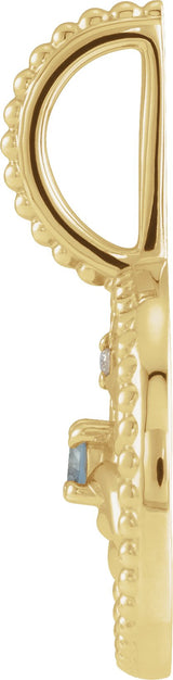 14K Gold Round Natural Aquamarine & Natural Diamond Zodiac Pendant - Yellow Gold - view 2