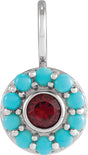 Platinum Round Natural Mozambique Garnet & Natural Turquoise Halo-Style Pendant