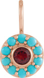 14K Gold Round Natural Mozambique Garnet & Natural Turquoise Halo-Style Pendant - Rose Gold