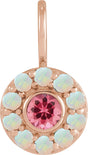 14K Gold Round Natural Pink Spinel & Natural White Opal Halo-Style Pendant - Rose Gold