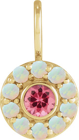 14K Gold Round Natural Pink Spinel & Natural White Opal Halo-Style Pendant - Yellow Gold