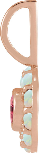 14K Gold Round Natural Pink Spinel & Natural White Opal Halo-Style Pendant - Rose Gold - view 2