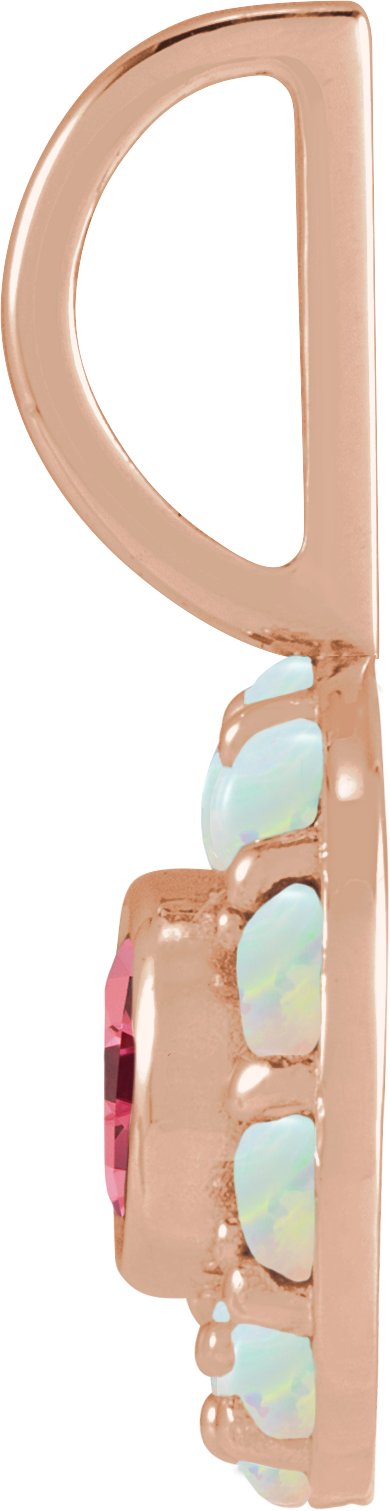 14K Gold Round Natural Pink Spinel & Natural White Opal Halo-Style Pendant - Rose Gold - view 2