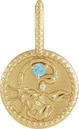 14K Gold Round Natural Blue Zircon & Natural Diamond Zodiac Pendant - Yellow Gold