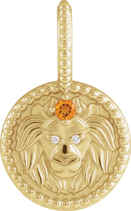 14K Gold Round Natural Citrine & Natural Diamond Zodiac Pendant - Yellow Gold