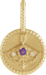 14K Gold Round Natural Amethyst & Natural Diamond Zodiac Pendant - Yellow Gold
