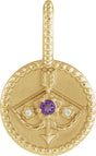14K Gold Round Natural Amethyst & Natural Diamond Zodiac Pendant - Yellow Gold