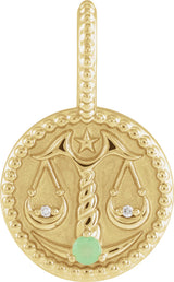 14K Gold Round Natural Diamond Zodiac Pendant - Yellow Gold
