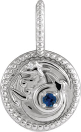 Platinum Round Natural Blue Sapphire & Natural Diamond Zodiac Pendant