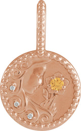 14K Gold Round Natural Spessartite Garnet & Natural Diamond Zodiac Pendant – 0075 CTW - Rose Gold