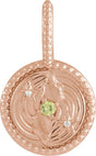 14K Gold Round Natural Peridot & Natural Diamond Zodiac Pendant - Rose Gold