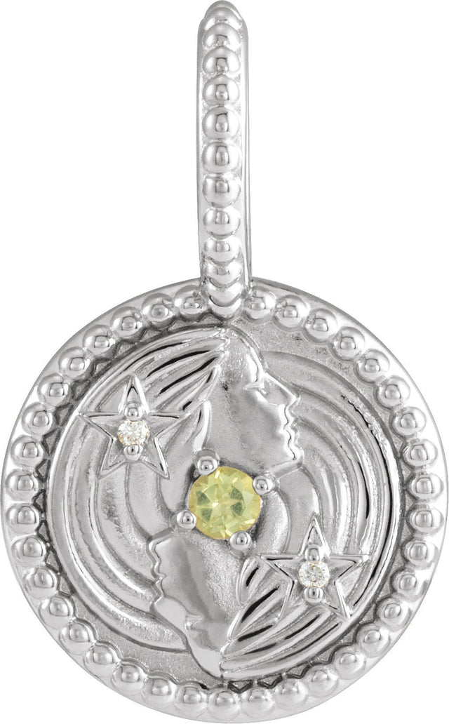Platinum Round Natural Peridot & Natural Diamond Zodiac Pendant
