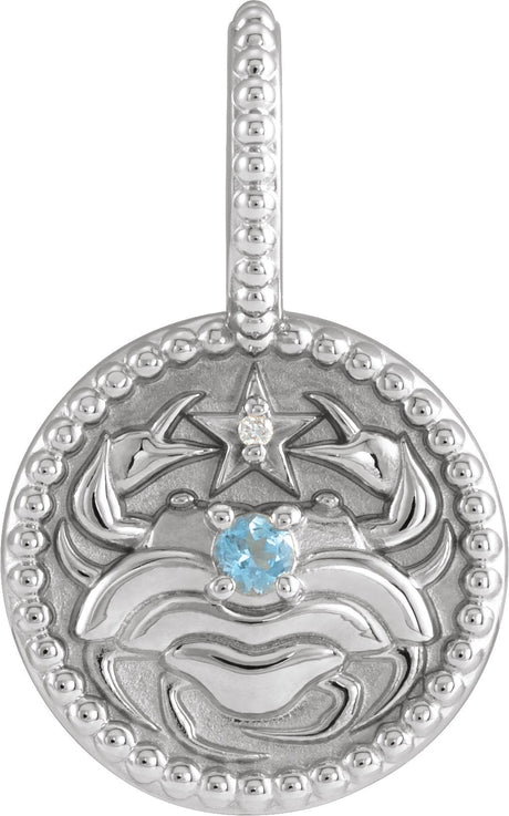 Platinum Round Natural Aquamarine & Natural Diamond Zodiac Pendant