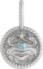 14K Gold Round Natural Aquamarine & Natural Diamond Zodiac Pendant - White Gold